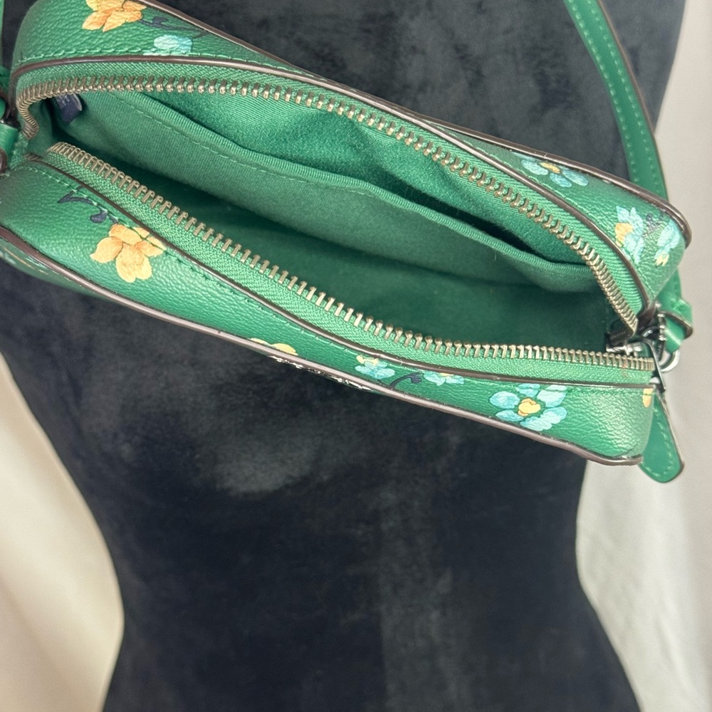 Coach Crossbody Camera Bag – Green Floral Print Leather – Adjustable Strap - Picture 8 of 11